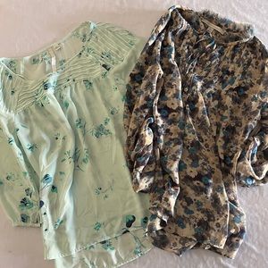 2 XS Lauren Conrad Top Floral Shirt Blouse Fall Long Sleeve Womens Lot Bundle